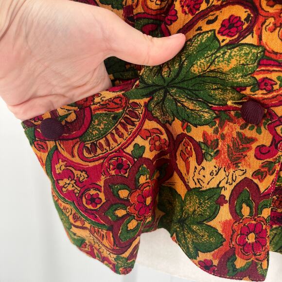 Vintage 80s SK & Co Red Green Gold Floral Short Sleeve Fall Blouse Jacket 12 - Picture 4 of 9
